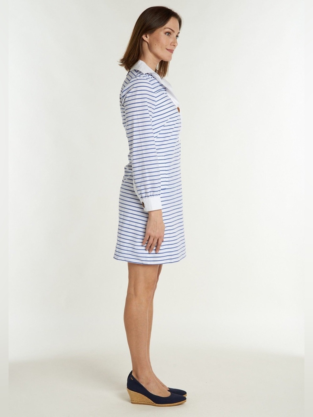 CK Bradley Belles Shirtdress White Blue Stripe Tunic Dress Beach Resortwear Sz S - Picture 2 of 5